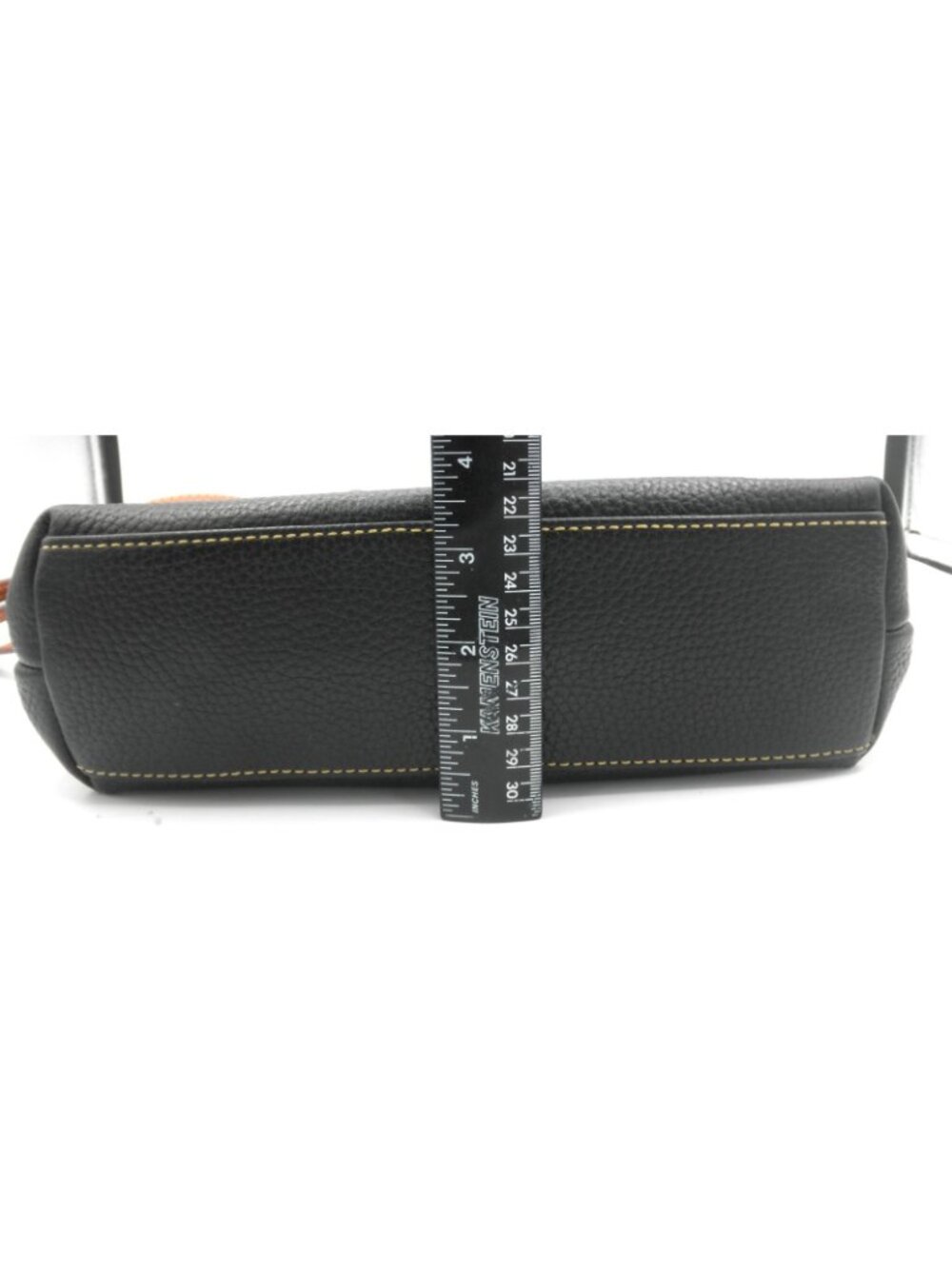 Dooney & Bourke Black Pebbled Leather Brown Accents Crossbody Satchel Handles - Picture 15 of 16